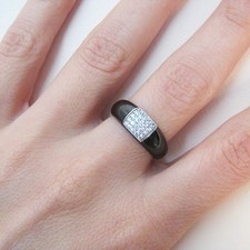 Bague anneau céramique noire argent 925 et zirconium CZ T. 52, 54, 56 BA61