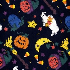 Halloween Cotton Quilting Fabric Primitive Country Ghosts Pumpkins Black BTHY