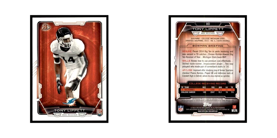 2015 Bowman Tony Lippett RC Football Cards #80 - Image 3 of 3