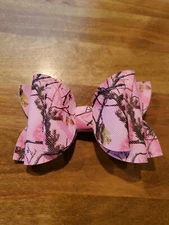 Pink Camo Hair Bow Pink Camo Bow Faux Leather 4"