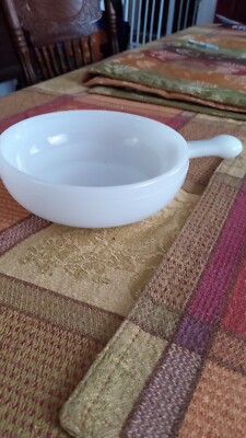 Vintage Glassbake White Milk Glass Soup Bowls w/Handle 