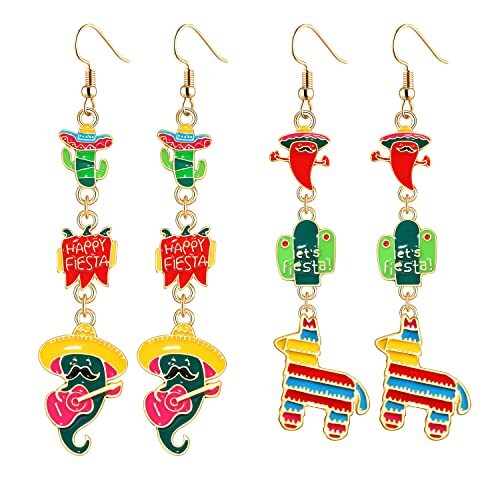 Cinco De Mayo Earrings Set, Hypoallergenic Colorful Mexican Sombrero Pinata LetO
