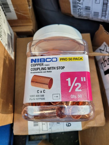 Lot of 2- 1/2 in. Copper Coupling with Stop Sweat Solder Pressure 100 PACK