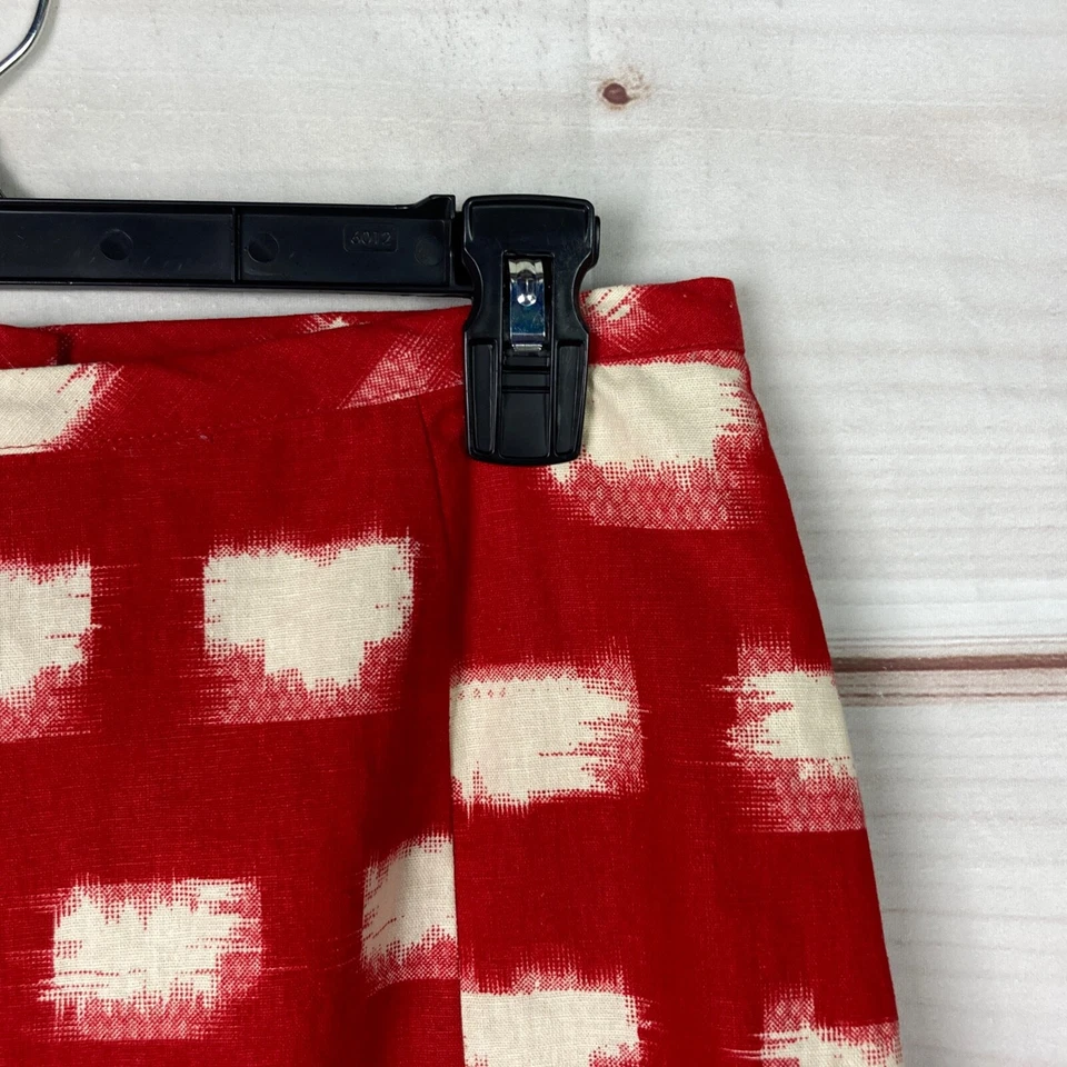 Falda Corey Lynn Calter Mujer 8 Rojo Blanco Lápiz Mezcla Lino Forrada Geométrica Foto 3 de 4