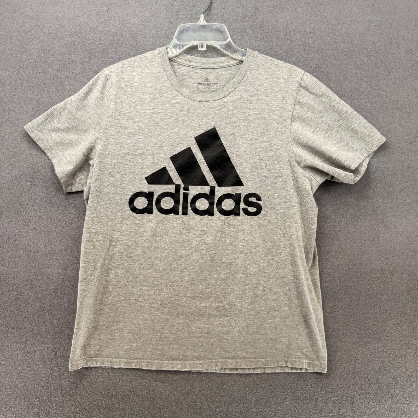 Adidas T Shirt Mens Large Heather Gray Black Logo Casual Short Sleeve Tagless