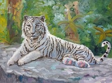 Cuadro al óleo de tigre 80x60 cm selva animales arte pintura sobre lienzo