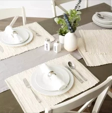 Set of 6 White Chindi Placemats 100% Cotton - Design Imports
