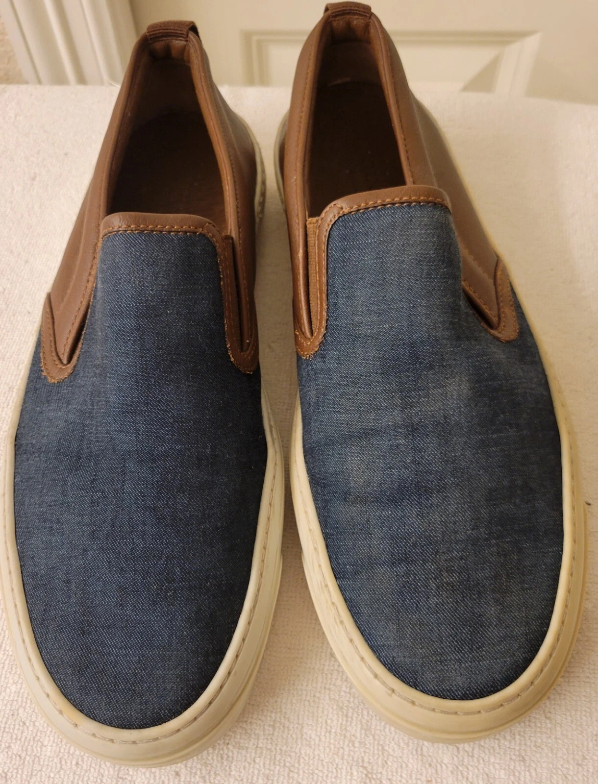 Authentique chaussure femme Gucci denim et cuir marron à enfiler pointure 37 Italie
