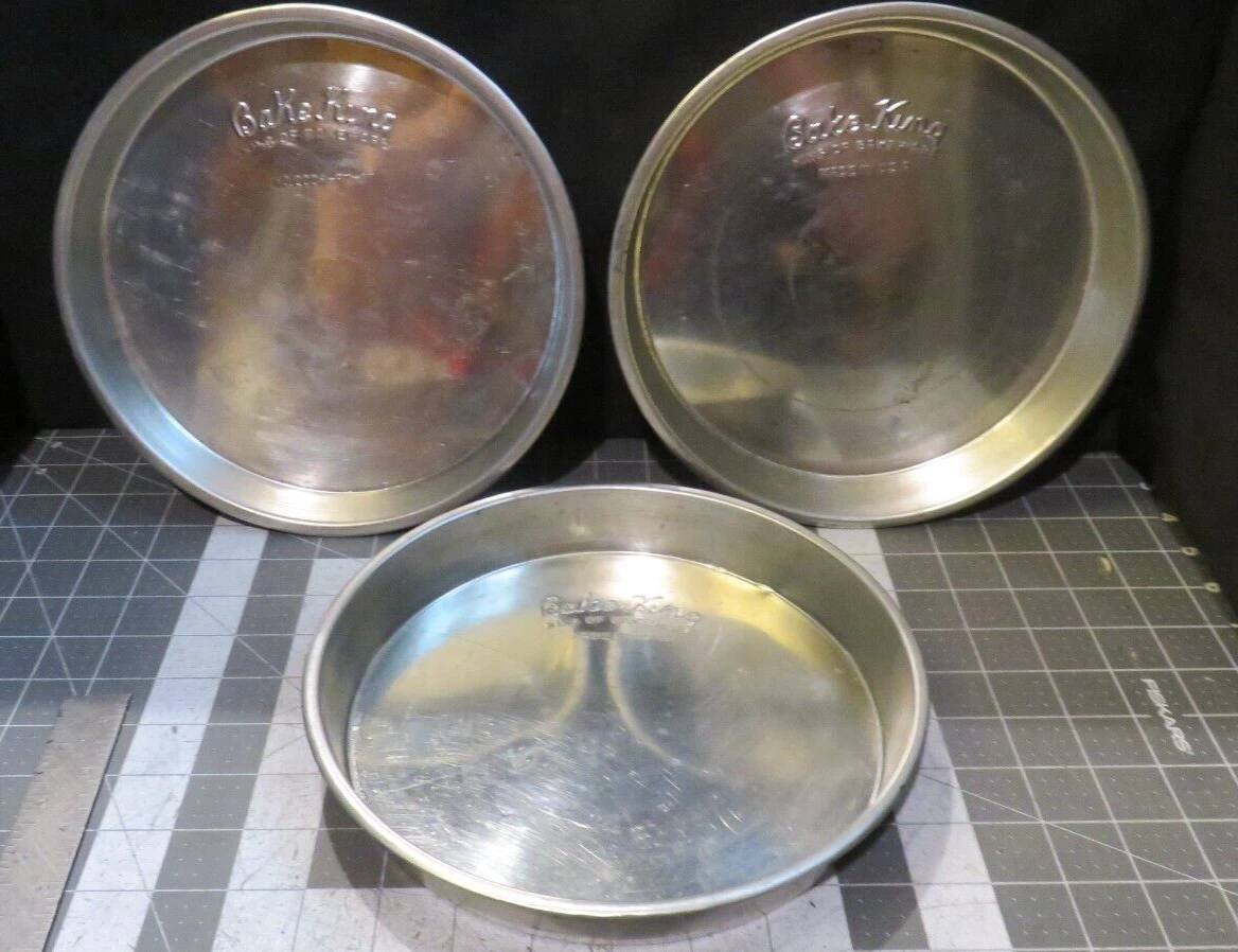Lot of 3 Vintage Bake King 8-1/2" x 1" Round Steel Cake Pans