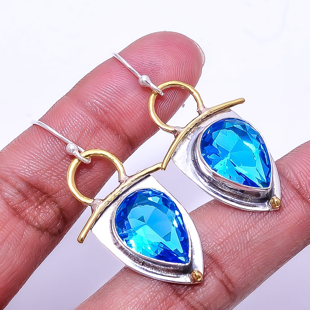 London Blue Topaz 925 Sterling Silver Two Tone Earring 1.95