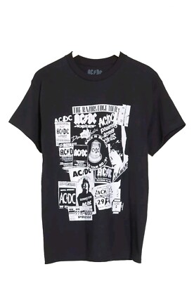 New ACDC AC DC Tour Logo Collage Adult Large Angus Black Cotton T-shirt