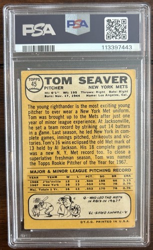 1968 TOPPS #45 TOM SEAVER PSA 4 ALL STAR ROOKIE CARD RC NEW YORK METS - Picture 2 of 2