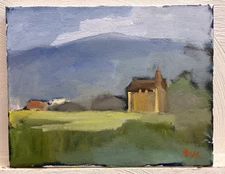 Small Church Landscape Gothic Realism Oil Painting 11x14 Canvas Original Signed