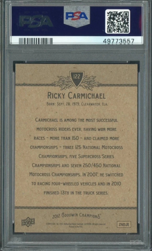 2012 UD Goodwin Champions #122 Ricky Carmichael PSA 9 ***POP OF 2 NONE HIGHER*** - Image 2 of 2