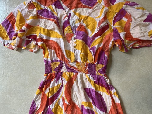 Abito prendisole Anthropologie Abel The Label stampa multicolore taglia M ciao lo rayon - Foto 4 di 11