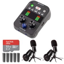 Zoom PodTrak P2 USB Mic Recorder with 2x ZUM-2 USB Podcast Mic Packs Bundle