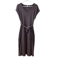 Old Navy Ribbed Midi Dress Women's Medium Brown V-Neck Belt Minimalist Neutral