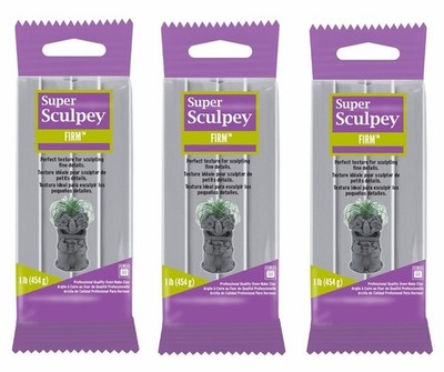 Morezmore M02370x3 3pc Super Sculpey Firm Gray 1lb Oven Bake Polymer Clay