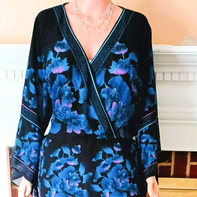 City Chic Faux Wrap Floral Top L/20 Long Flutter Sleeve Back Elastic Waist