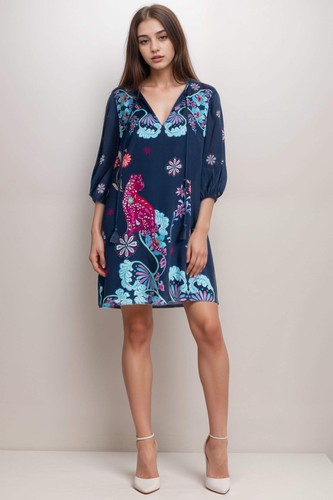 Johnny Was Jade Blue Vesna Mini Dress L32125-2 - Picture 9 of 10