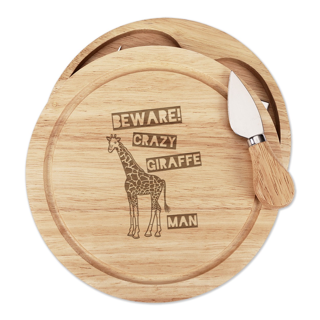 Beware Crazy Giraffe Man Cheese Board Knife Set Funny Animal