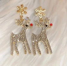 Christmas earrings Reindeer fashion jewelry NEW Free Shipping 2.2 Inch