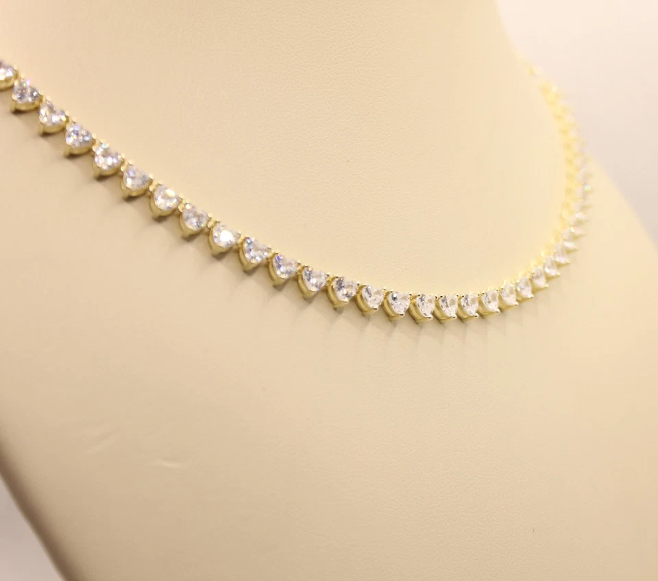 COLLANA ARGENTO TENNIS ZIRCONI CUORE DORATA CM 40-45 MM 3 MAGLIA ANELLETTI - Immagine 2 di 4