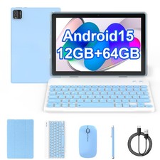 Tablet Android 15, 10 inch Tablet 12GB RAM 64GB ROM Max 1TB, 1.8Ghz Quad-core...