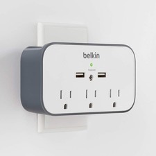 Belkin USB Wall Mount Surge Protector with Cradle - Gray/White 100 USA