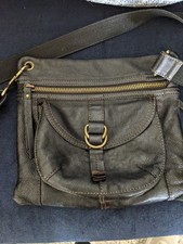 Vintage Fossil Women's Black Crossbody Bag Brass Hardware Adjustable Strap