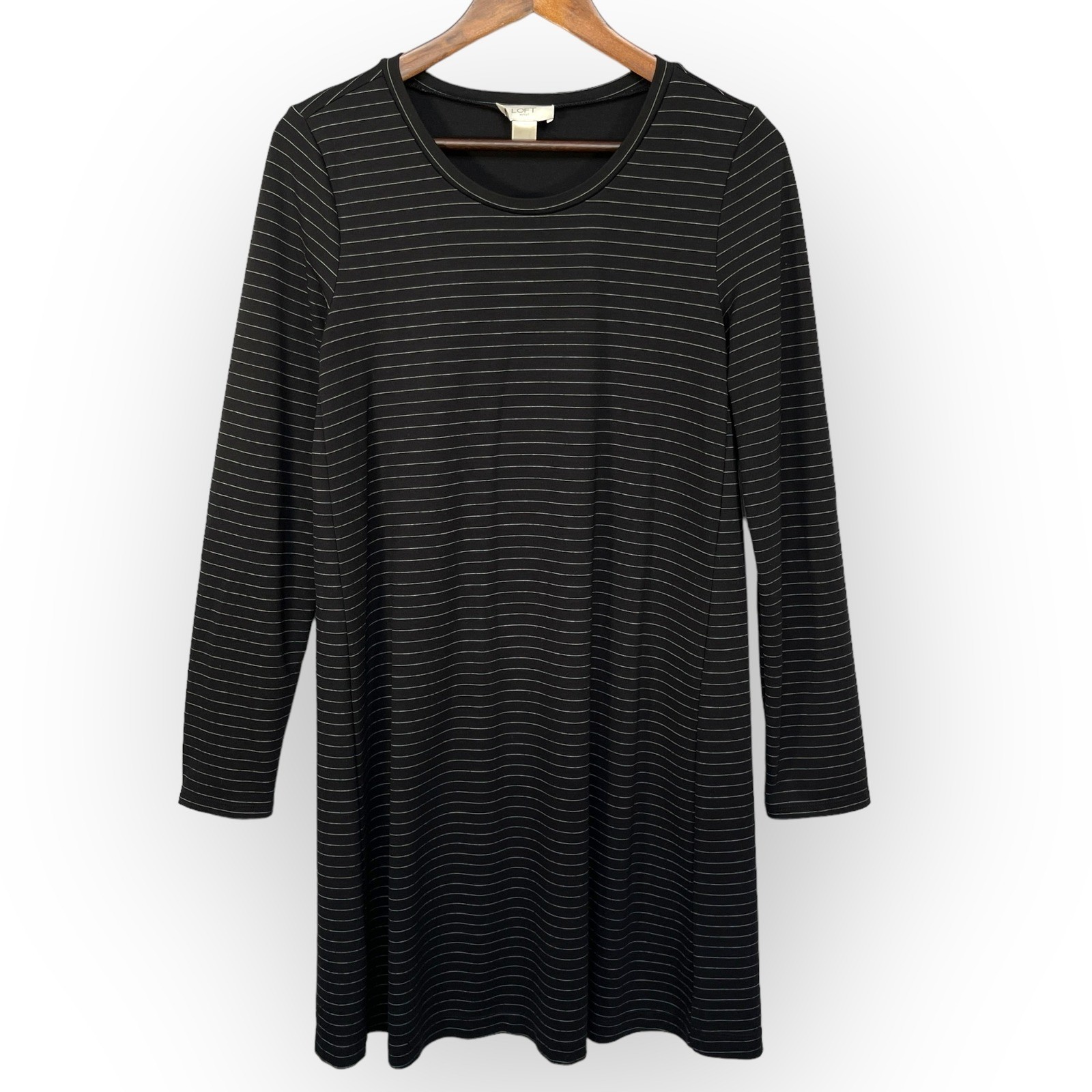 LOFT Outlet Black White Stripe Long Sleeve Shift Dress Women's Size M