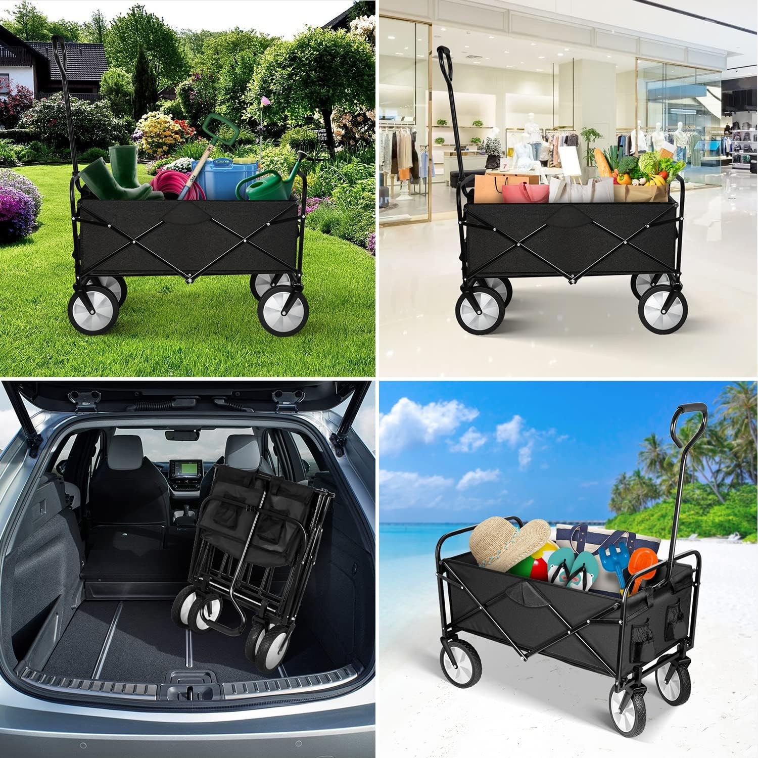 YSSOA Rolling Folding & Collapsible Garden Cart, Outdoor Black 