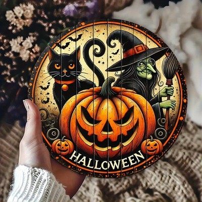 Charming Vintage Black Cat & Witch Halloween Garland - Tin Metal Signs 2D Printe