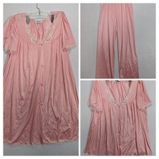 Vanity Fair Pink Pajamas Size S M 3 Pc Shirt Pants Robe Vintage Nylon Blend Pink