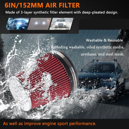 RED 6" 152mm Inlet Truck Air Intake Cone Replacement Quality Dry - Foto 7