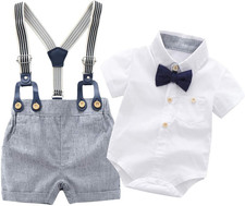 Baby Boys Gentleman Outfits Suits, Infant Shirt Shorts Bow Tie Suspenders