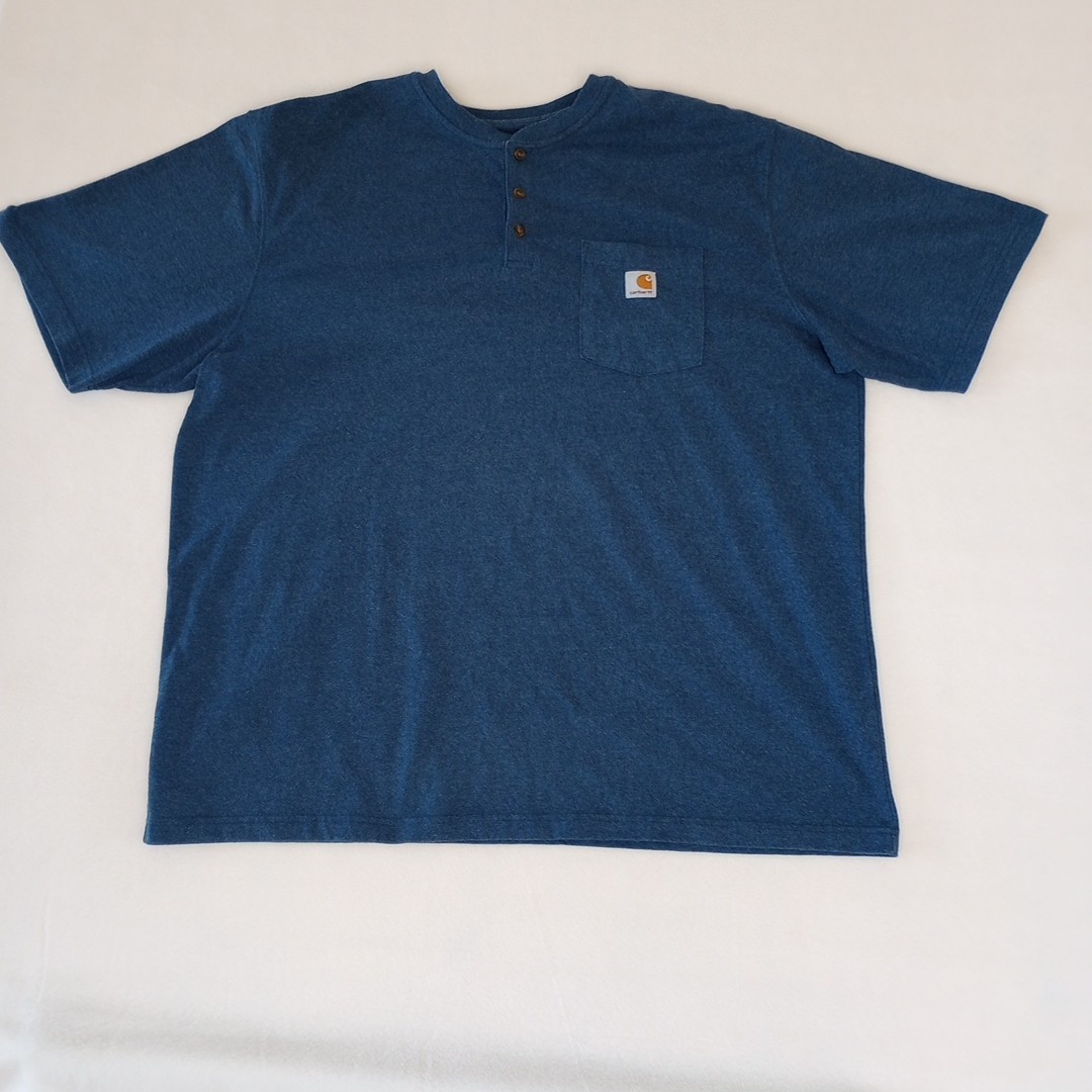 Carhartt XXL Blue Henley Pocket Long Sleeve Work Shirt Heavy Loose Fit