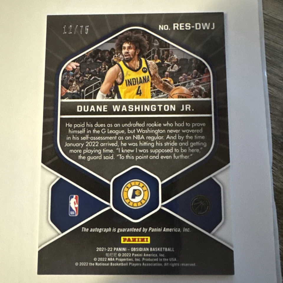 2021-22 Panini Obsidian Electric Etch Purple /75 Duane Washington Jr Auto RC - Image 2 of 3