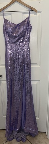 Windsor Kellie Formal Sequin Lace Up Prom Dress Slit Side Lavender Medium M - Picture 3 of 14
