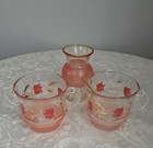 Bartlett Collins Vintage Cream, Sugar Set Clear W/Pink, Gold Painted Glass, Vase