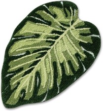 Green Leaf Bath Mat, 60 x 90 cm Fun Bathroom Carpet with Non-Slip Back, Soft Fa