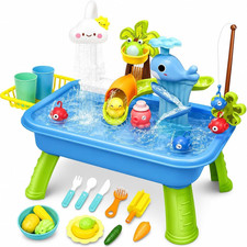 Water Table for Toddlers 1-3, Kids Play Sink for Toddlers with Pump, Whale Slide
