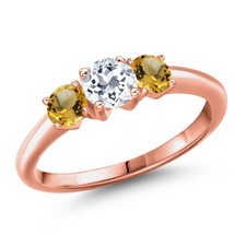 18K Rose Gold Plated Silver White Topaz and Citrine Engagement Ring For Women 