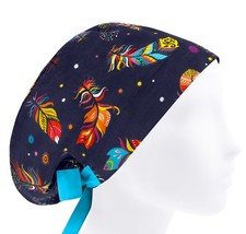 Feathers Scrub Hats, Surgical Cap Women, Cotton Surgery Hat Nurse Caps Nave Blue
