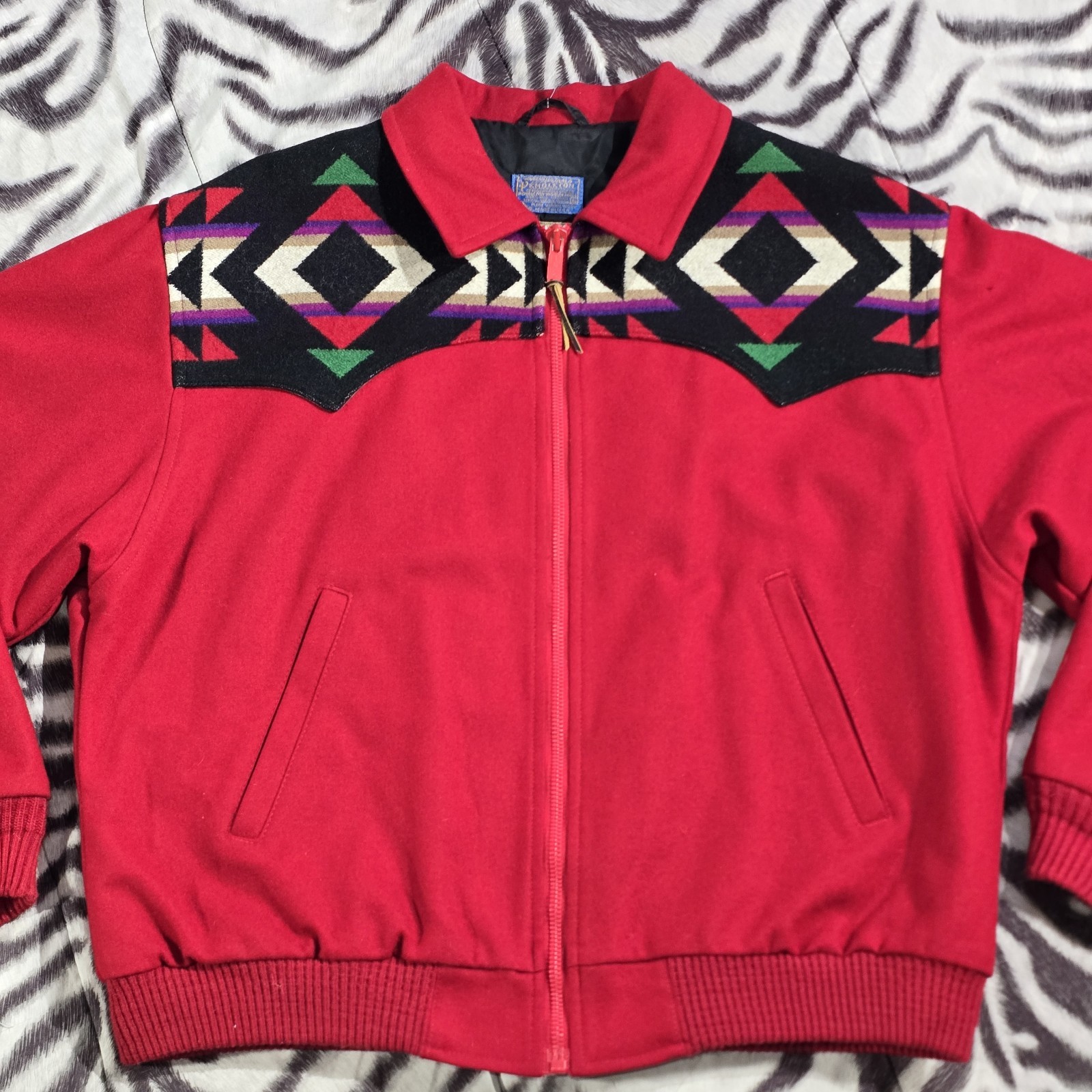 Pendleton wool varsity red jacket aztec geometric… - image 2