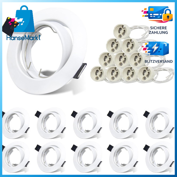 Einbaustrahler Set 10Er GU10 Rund Weiß Schwenkbar Led Einbauleuchten-image