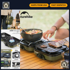 Portable 2-Burner Camping Stove - High Firepower Folding Gas Burner & Griddle Se