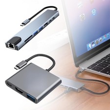 Multiport Aluminum USB C Hub 8-in-1 with HDMI USB3 Ethernet SD TF Card Reader