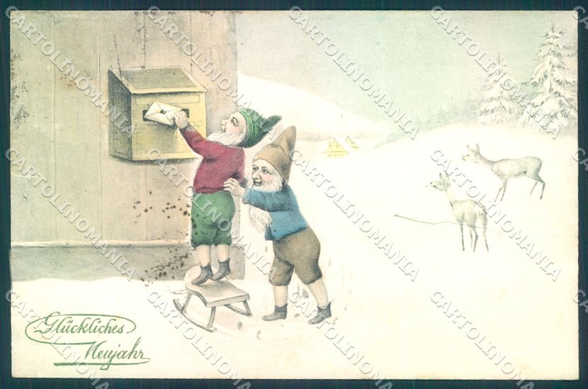 Cartolina cartolina cartolina gnomo slitta VK Vienne 5282 Capodanno TW1518