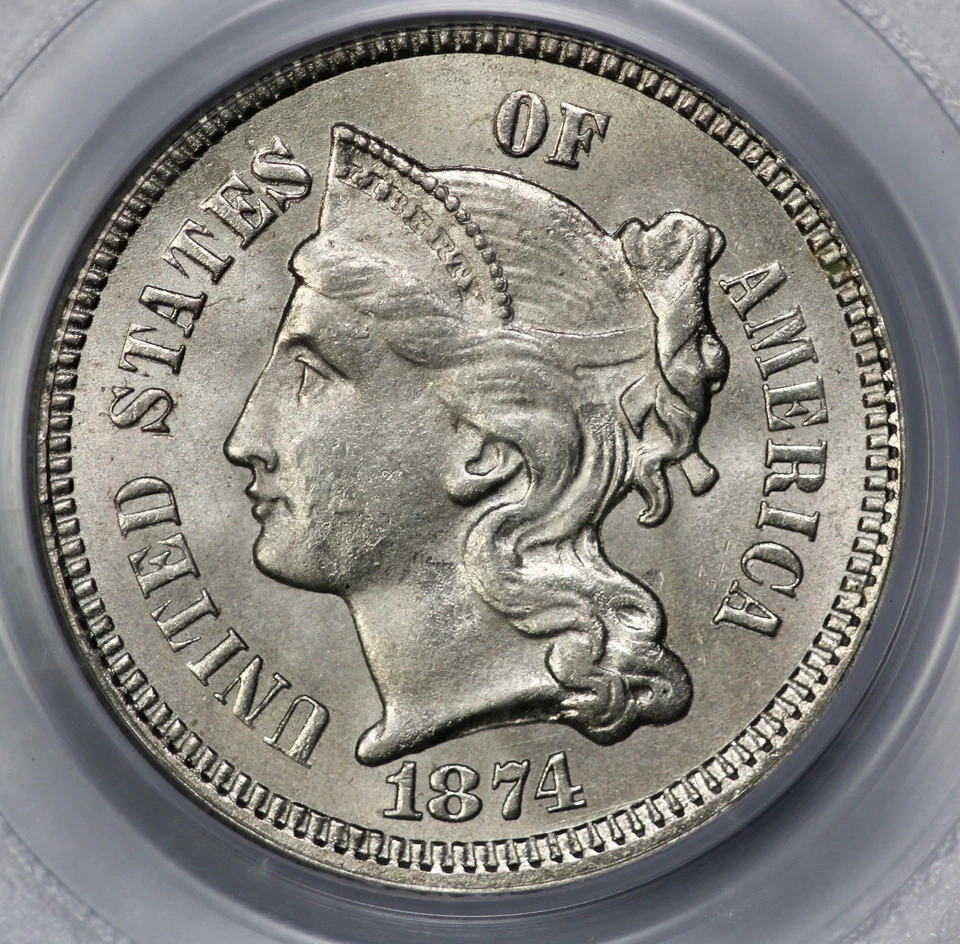 1874 3CN Three Cent Nickel PCGS MS 64 OGH CAC Approved - Image 2 of 4